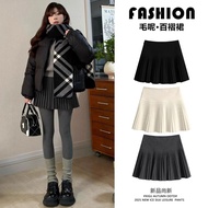 Lin Linzi の Gray Woolen Pleated Skirt Women Autumn Winter High Waist a-Line Skirt jk Pear Shape Berk