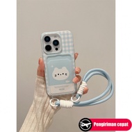 Cute Paint Blue Plaid Card Holder Casing hp Redmi 13C A5 Note 14 Pro Plus 5G 14C A3 10S 8 Pro 11 Pro