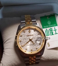 全新香港行貨山度士Sandoz,銀色電腦紋男裝石英手錶