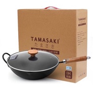 日本33cm TAMASAKI無塗層深處理高純鐵中華鍋 (明火/電磁爐適用)