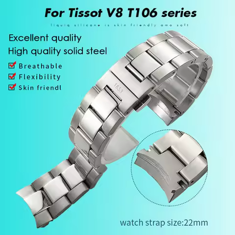 316L Solid Stainless Steel Watchband 22mm Fit for Tissot V8 Series for T106.417 T106.407 T106 Waterp
