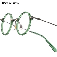FONEX Acetate Titanium Gọng kính phụ nữ thiết kế thương hiệu Cổ Điển Retro đa giác Kính mắt nam Nhật