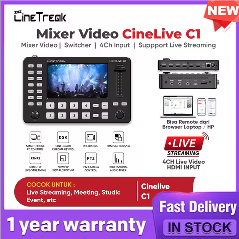 Cinetreak CINELIVE C1 5 Inch 4 Channel Video Switcher Full HD Screen Live Switcher Push Streaming/Re