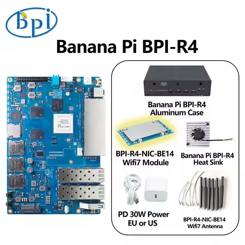 Banana Pi BPI-R4 Suit with Cases MediaTek MT7988A (Filogic 880) quad-core Arm Corex-A73 4GB DDR4 8GB