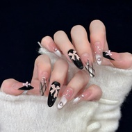 【Shipment within 24 hours‌】 Kuku Tiruan Kuat Tahan Lama Desain Kupu-Kupu Trendy Ins Style Putih Muda