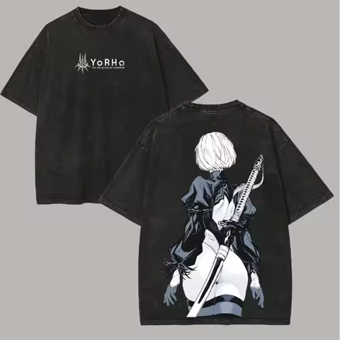 NieR Automata Shirt Vintage Washed Unisex Oversized Sci-Fi Streetwear Soft Cotton Short Sleeve Tee G