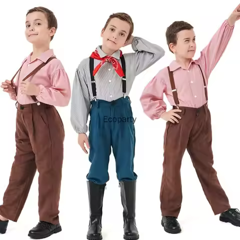 Kids Medieval Colonial Prairie Pioneer Costume Victorian Vintage Farmer Cosplay Outfit Boy's Hallowe