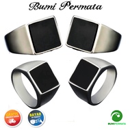 [COD] Batu Cincin Akik Black Onyx Kotak Model Ring Stainless Steel Polos