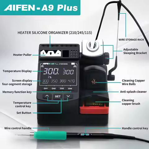 AIFEN A9 Plus Soldering Station Compatible Soldering Iron Tip 210/245/115 Handle Control Temperature
