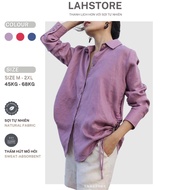 LAHSTORE women's loose long-sleeved shirt in linen, drawstring waist (Purple, Blue, Pink)