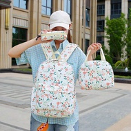 3pcs Nylon Bow Print Backpack Set,Foldable Multi-Po Cket Large CapacityWater-Resistant Zipper Backpa