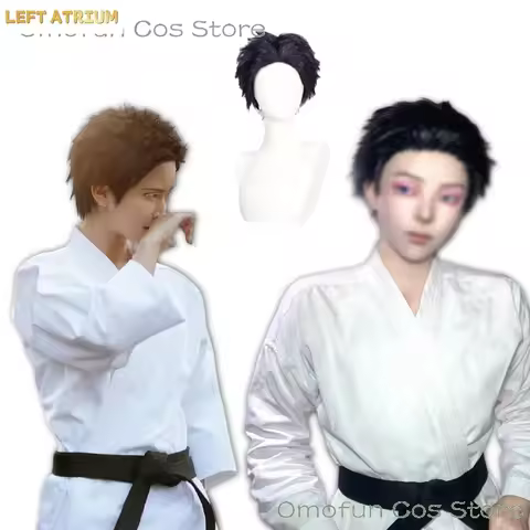 Halloween Akaza Hakuji Soyama Cosplay Costume wig Human White Karate Training Suit Adults Kid Size U