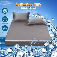SunnySunny Smooth and Cooling Silk Fitted Bedsheet Single/Super Single/Queen/King 4 Size Satin Silk Mattress Dust Cover