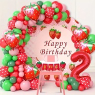 81Pcs Strawberry Balloon Garland Arch Kit Red Green Latex Balloons and 40inch Number Balloon Set for