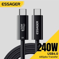 Essager USB4.0 PD240W ความเร็ว40Gbps สายเคเบิลชนิด C ชนิดเร็วพิเศษสายชาร์จเร็วสุด C-C รองรับการฉายภา