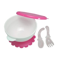 SPECIAL PRICE- LB 0374 - Suction Bowl with Fork & Spoon - GROOVY - PINK - baby feeding Bowl with ant