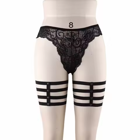 Women Black Leg Harness Elastic Spike Stocking Garters Harajuku Sock Suspender Belt Goth Thigh Bonda
