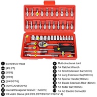 AT Tech 46Pcs 1/4 Inch Tools Set Screwdriver Box Socket Set Ratchet & Bits Chrome Vanadium CR-V Span