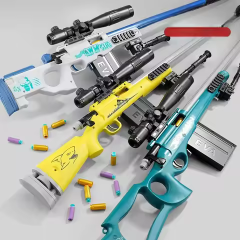 Children Manual Toys Guns Soft Bullet Shell Ejecting Rifle Sniper AWM Plastic Down Feed Launcher Wea