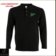 Microfiber  Long Sleeve collar T Shirt Logo Embroidery Sulam 7UP DRINK SOFT DRINK DRY FIT