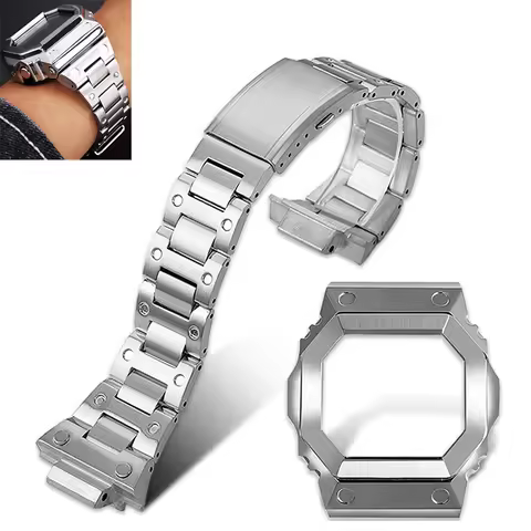 DIY Watch Strap+Case for Casio GX-56BB GWX-56 Stainless Steel Case Watchband Giant G Block Modified 