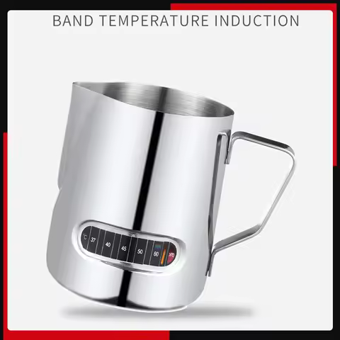350/600ML Milk Frothing Pitcher with Temperature Display Stainless Steel Milk Frother Pitcher Jug Cu