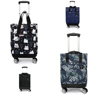 Trolley Bag Detachable Travel Backpack Wheeled Women Men Black Cat Flower Luggage Bag with 4 Wheels 
