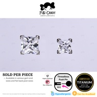 FiBiCandy TPL0021 Megumi ASTM F136 Implant Grade Titanium Earring Threadless Princess Cut CZ
