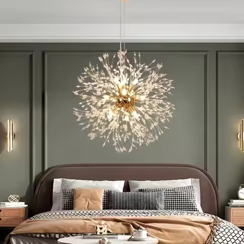 JOYINLED Luxury Gold Crystal Ceiling Light, Modern Dandelion Design with Adjustable Cord, 8-Light G9