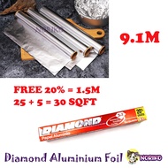 Diamond Aluminium Foil 25sqft (7.62mx30.4cm) FREE 20% [5SQFT/1.5M] - 30SQFT/9.1M 烧烤烤箱家用铝箔纸/锡纸