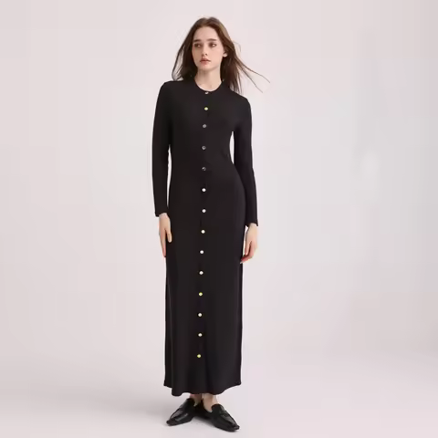 AA AW25 Winter Woman Dress Comfortable And Soft Knited Maxi Button Dress Lady Clothes