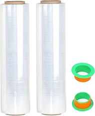 2-Pack Clear Stretch Wrap 18" x 1000 Feet 80 Gauge Industrial Strength with Plastic Handle, Plastic Pallet Supplies Durable Self-Adhering for Packing, Moving, Heavy Duty Shrink Film Rolls