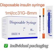 100pcs1ml 31G 8mm orange insulin injection pump sterile disposable packaging manual operation pet fe