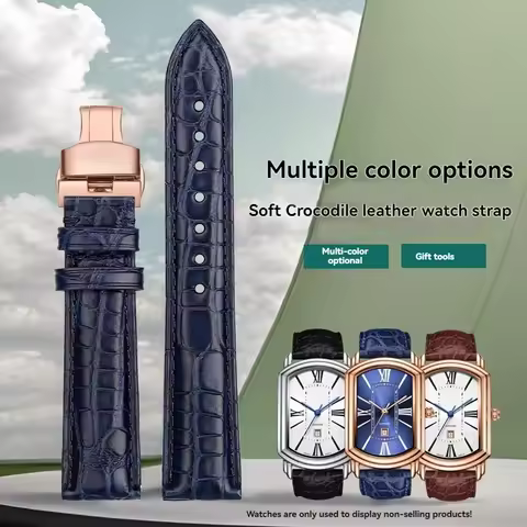 For Rossini Alligator Watch Strap 3401/2402/7713/9461 Tissot Longines Casio Blue Crocodile Watch Str