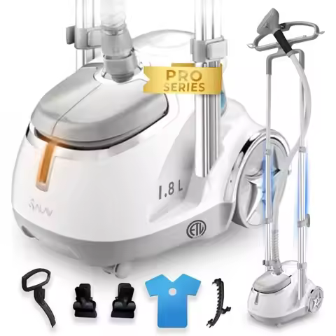 GS45-DJ Professional Upright Garment Steamer with Roll Wheels Multi-Function Extra Wide Hanger Fabri