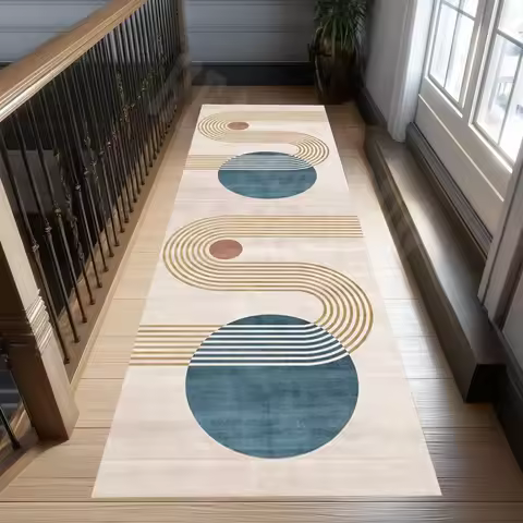 Mid Century Modern Runner Rug Abstract Lines Circles Design Century Hallway Carpet Non-Slip Runner R