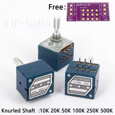 1PC Japan ALPS RK27 Volume LOG Stereo Potentiometer 2-gang Dual 10K/20K/50K/100K/250K/500K Potentiom