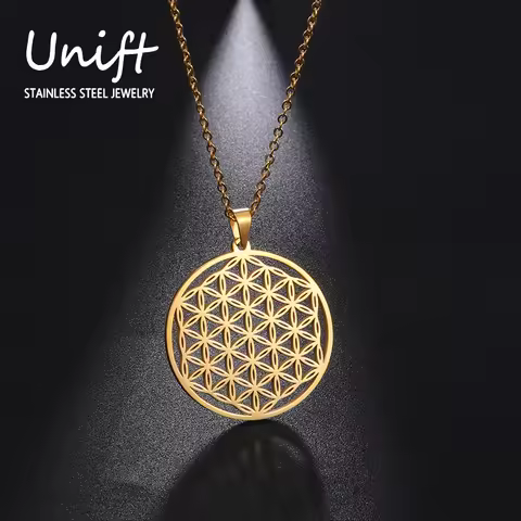 Flower of Life Sacred Geometry Necklace Stainless Steel Mandala Neck Chain Women Men Vintage Univers