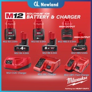 Milwaukee M12 Battery & Charger 2.0Ah / 3.0Ah / 4.0Ah / 6.0Ah Red-Lithium™-Ion Battery/ M12 High Out