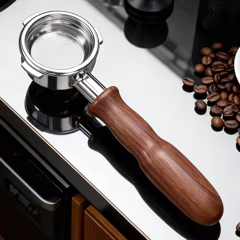 58mm Espresso Bottomless Portafilter with Solid Wood Handle, 3 Ears Stainless Steel Portafilter, Rep