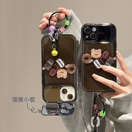 Suitable for IPhone 11 12 Pro Max X XR XS Max SE 7 Plus 8 Plus IPhone 13 Pro Max IPhone 14 15 Pro Max Phone Case Interesting Design Mirror Stand Coffee Bear Accessories