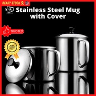 YU Ready Stock Thicken Stainless Steel Mug with Lid / Coffee Cup with Cover / Cawan Kopi / Cawan Bes