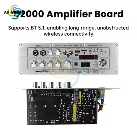 D2000 Bluetooth Amplifier Board 2.1 Channel DC 24V/AC110-220V 100W+100W+200W High-Power Output Ampli