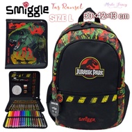 Smiggle Dinosaur Jurassic Park Backpack/Smiggle Backpack For Boys With Dino Jurassic Park Motif/Smiggle Dinosaurs Elementary School Children's Sling Bag