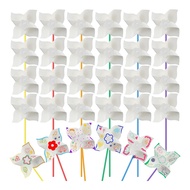 48 Pcs DIY Pinwheels Craft White Blank Paper Pinwheels Color Your Own Pinwheels for Kids Summer Acti