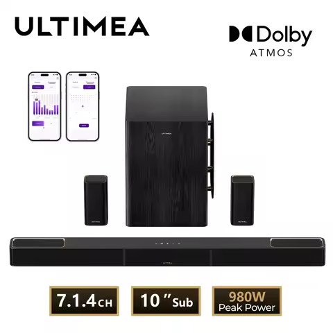 ULTIMEA 980W 7.1.4 Soundbar with Dolby Atmos&APP Control, 10" Wireless Subwoofer Surround Sound Syst