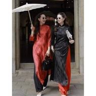 Modern women's ao dai with falling brocade, ready-made, black modernized ao dai for weddings