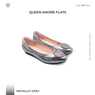 LA BELLA รองเท้าคัชชูหนังแกะ รุ่น QUEEN AMORE FLATS - METALLIC GRAY