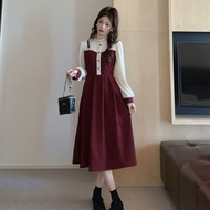 T Classy Lace Stitching Fake Two-Piece Dress Female Spring French Retro Inner I744