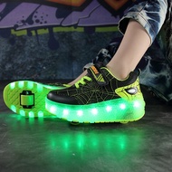 XONGT Spiderman Shoes Kids Two-wheeled Heelys Roller Skate LED Shoes with Switch Roller Shoes 2OSD